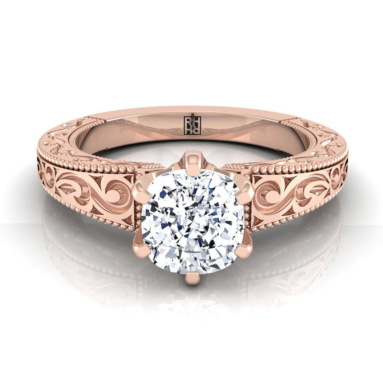 The Virginia Select Vintage Solitaire Cushion Cut Lab Diamond Engagement Ring in 14K Rose Gold