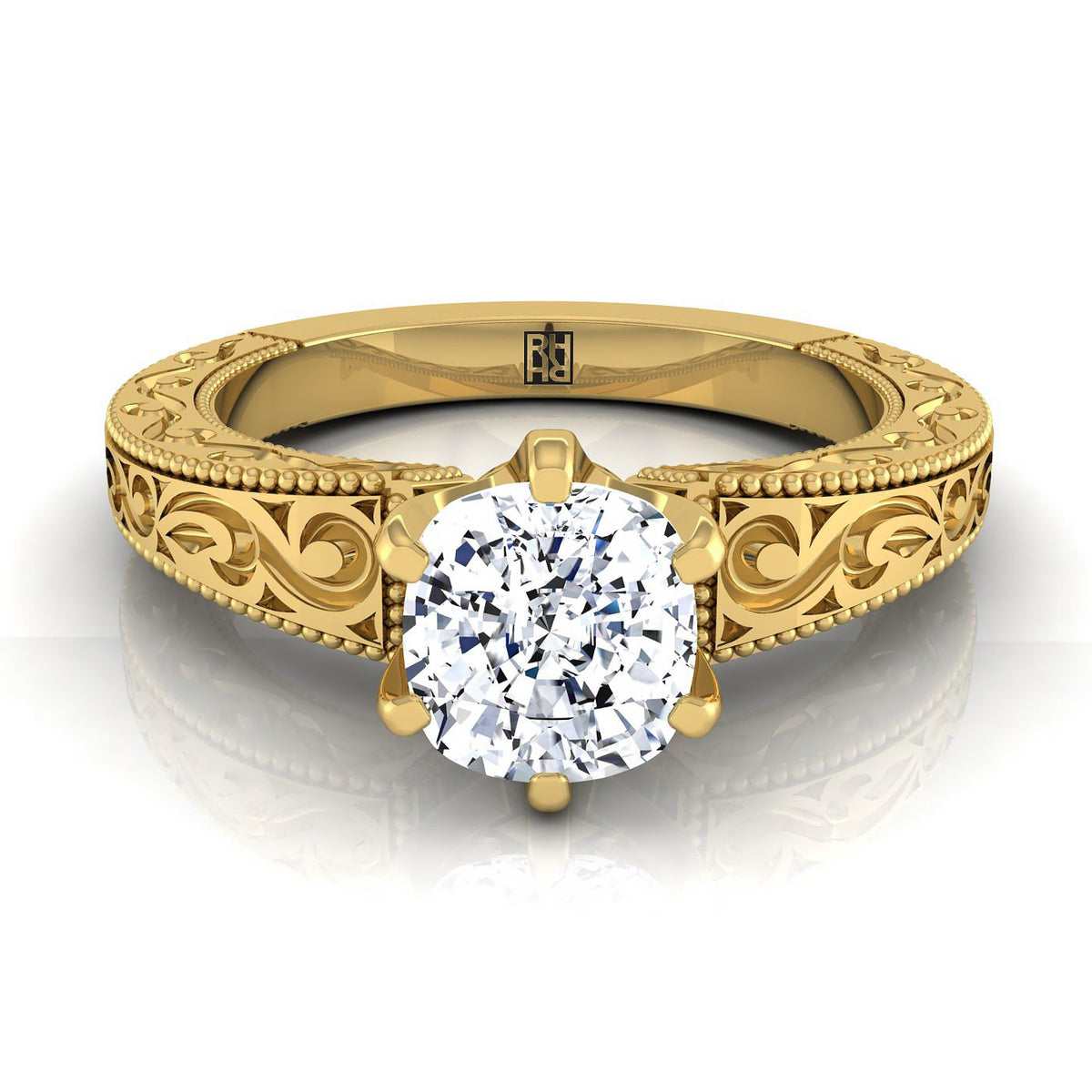 The Virginia cushion engagement ring setting in 18K Yellow Gold | RockHer