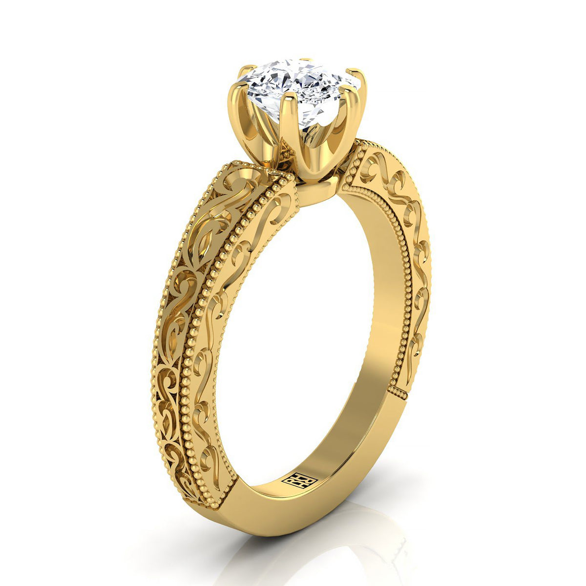 Select Vintage Solitaire Cut styling on The Virginia cushion engagement ring setting | RockHer