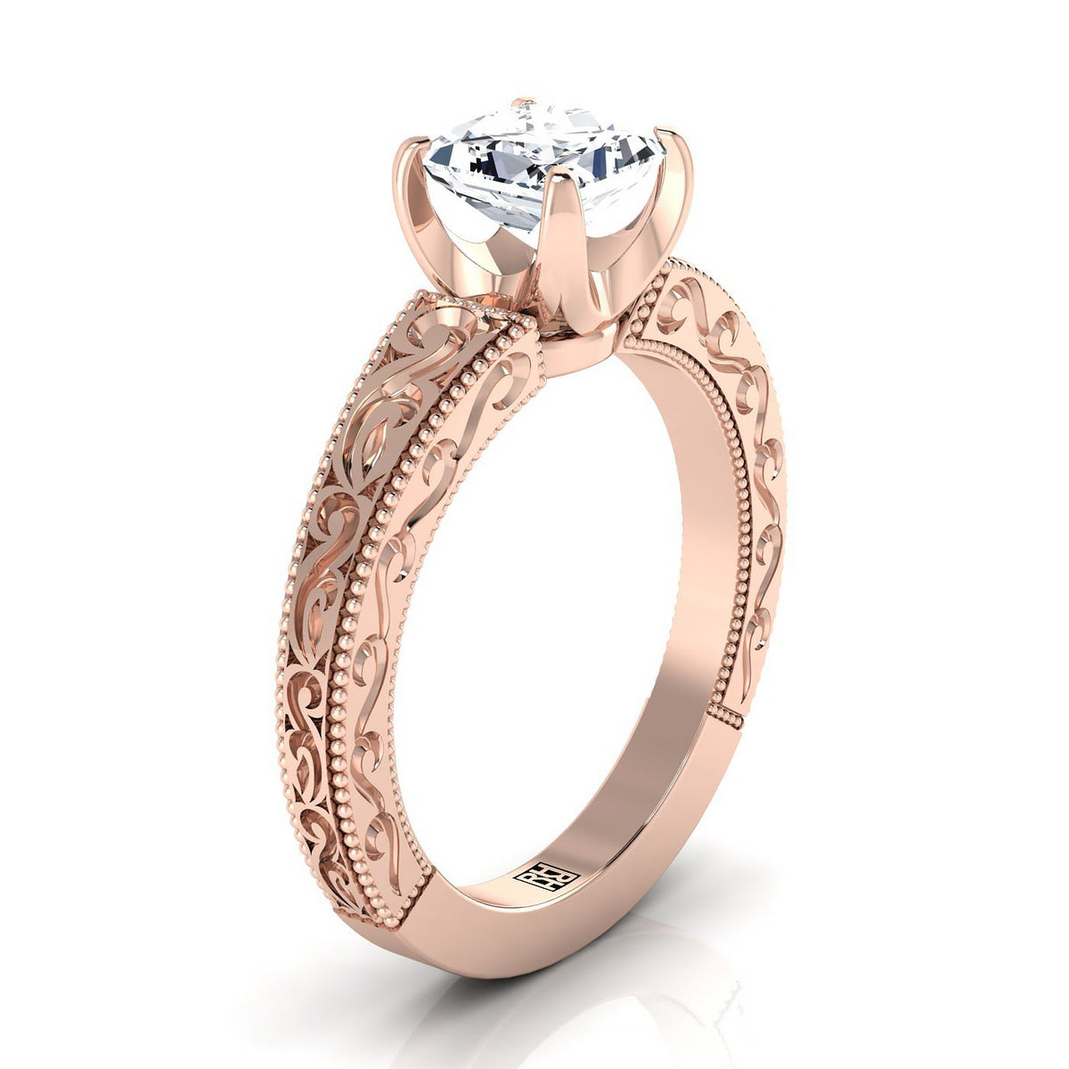 Select Vintage Solitaire styling on The Virginia princess engagement ring setting | RockHer