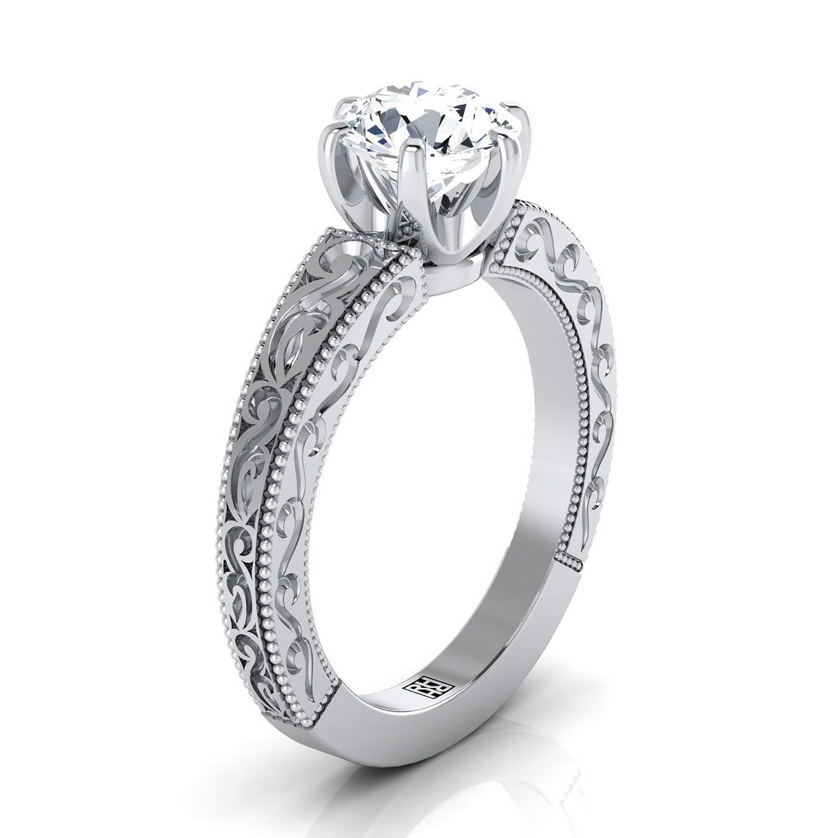 Select Vintage Solitaire styling on The Virginia round engagement ring setting | RockHer