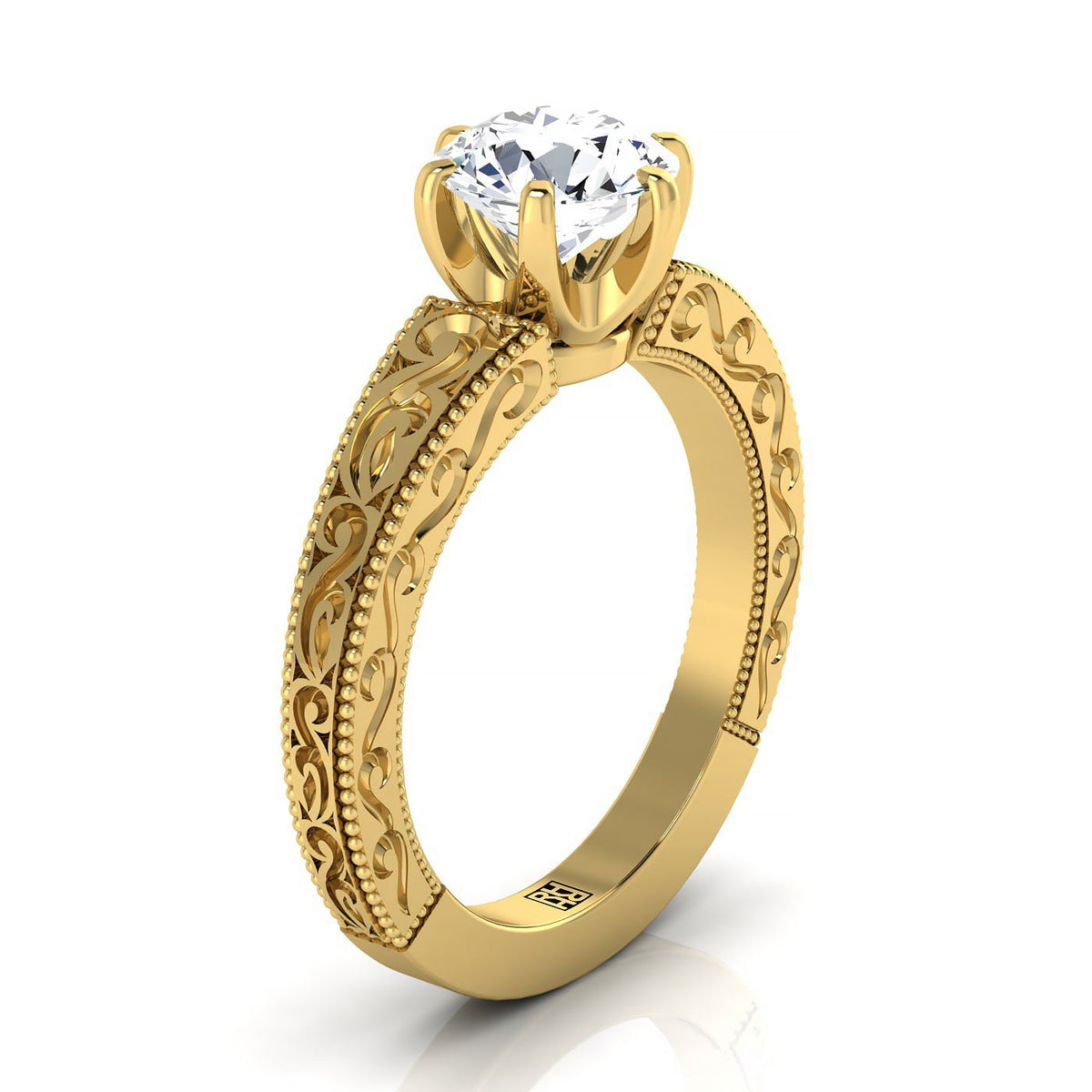 Select Vintage Solitaire styling on The Virginia round engagement ring setting | RockHer