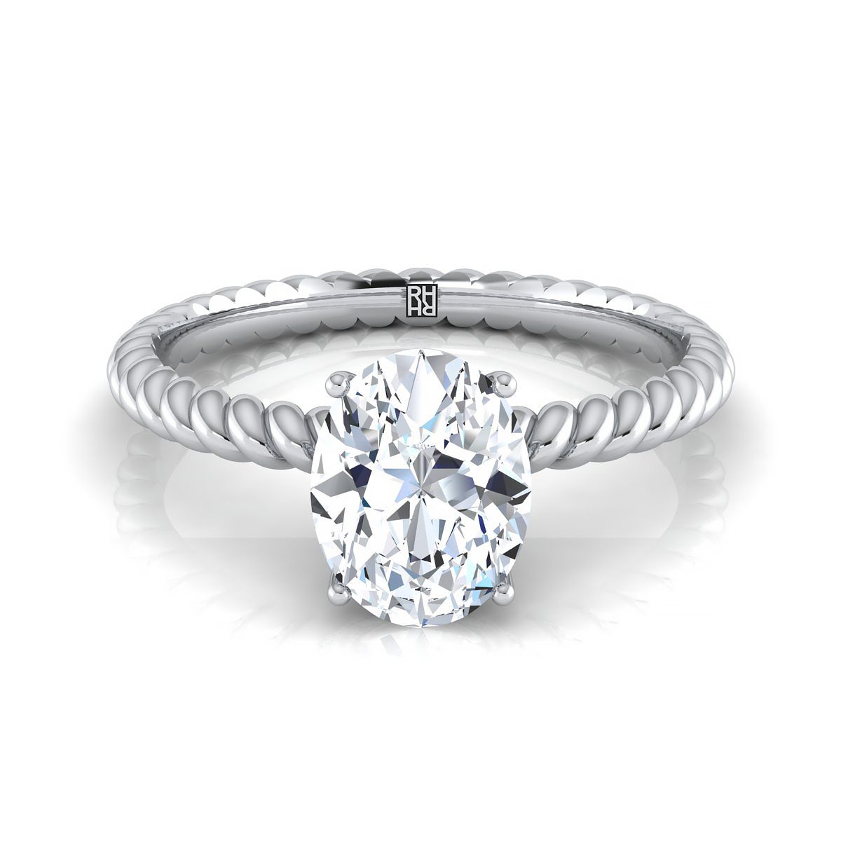 Charlie Select Twisted Rope Surprise Stone Solitaire Ov Oval Lab Diamond Engagement Ring in 18K White Gold | RockHer