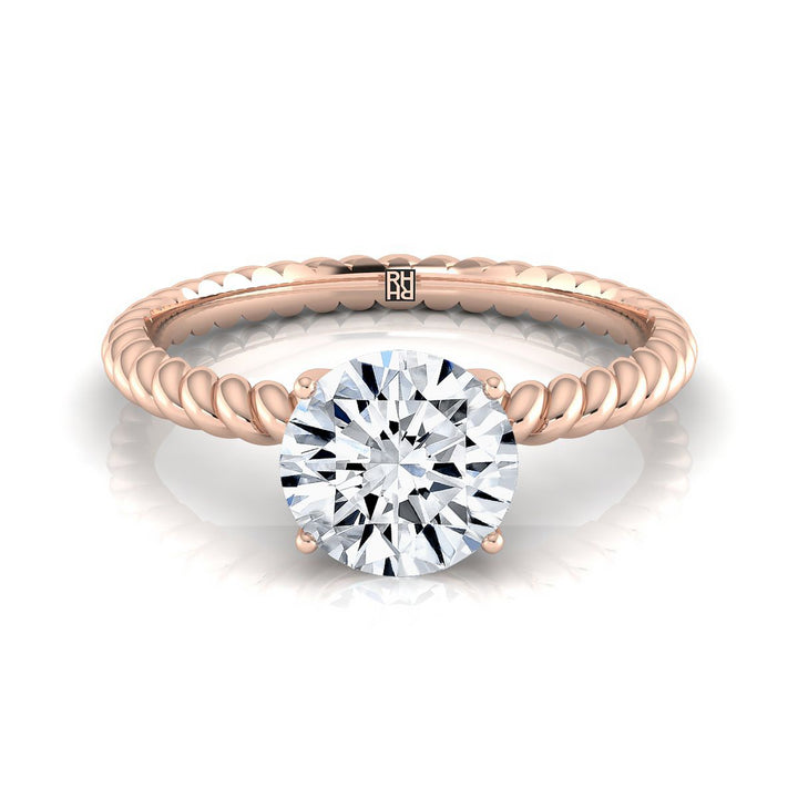 Round Brilliant, Twisted Rope Surprise Stone Solitaire, in 14K Rose Gold, prong setting | RockHer