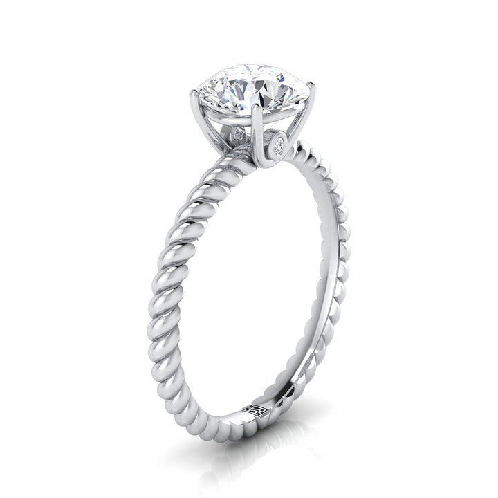 Charlie Select twisted rope surprise stone solitaire round ring in Platinum — view — RockHer