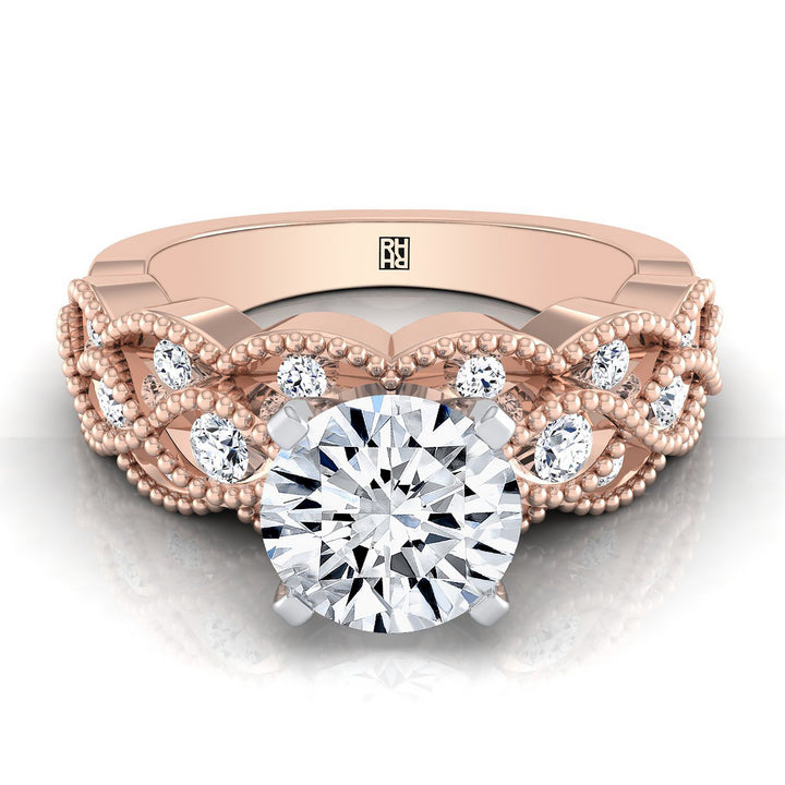 Mae Select Vintage Beaded Solitaire Round Lab Diamond Engagement Ring in 14K Rose Gold | RockHer