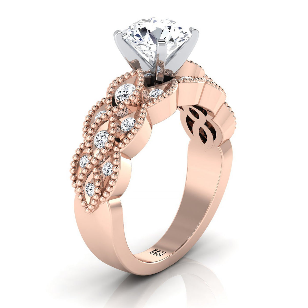 RockHer atelier photo of The Mae round engagement ring setting in 14K Rose Gold