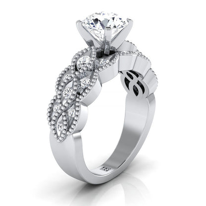 Mae Select antique beaded scalloped twist solitaire round ring in 14K White Gold — view — RockHer