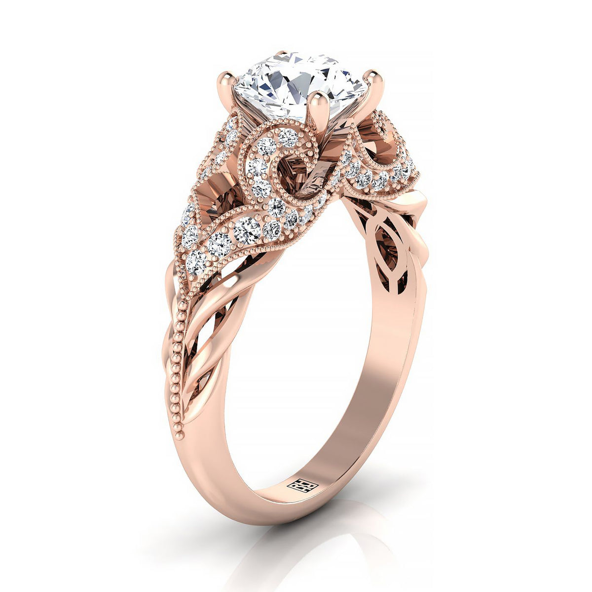 Select Vintage Beaded Solitaire styling on The Wren round engagement ring setting | RockHer