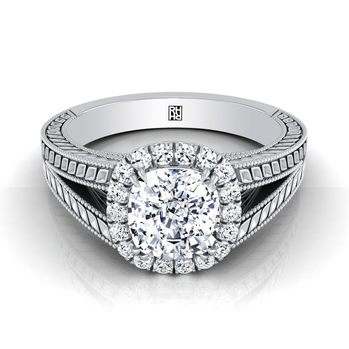 The Ramona cushion engagement ring setting in 18K White Gold | RockHer