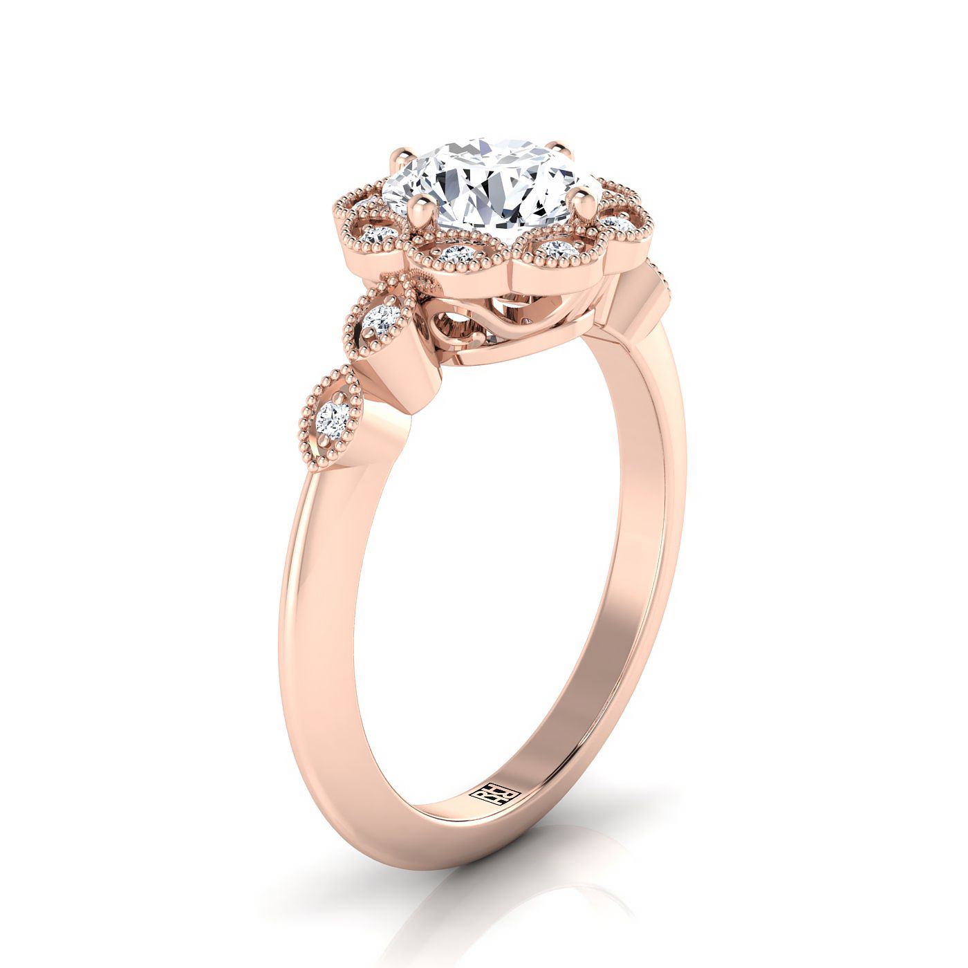 RockHer atelier photo of The Linda round engagement ring setting in 14K Rose Gold