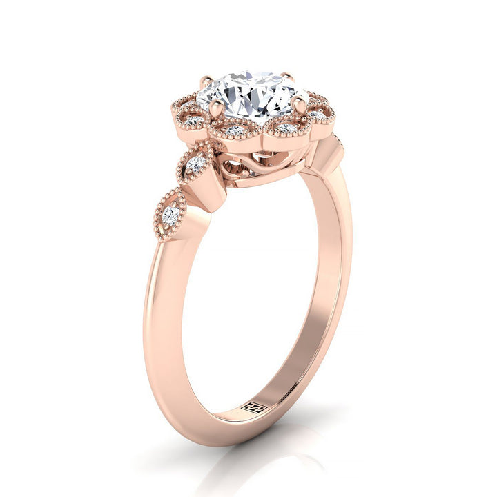 Linda Select scalloped halo floral leaf round ring in 14K Rose Gold — view — RockHer