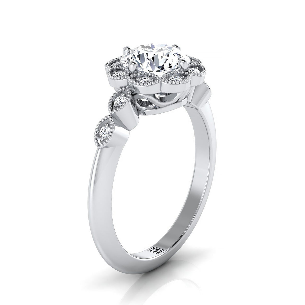 RockHer atelier photo of The Shania round engagement ring setting in Platinum