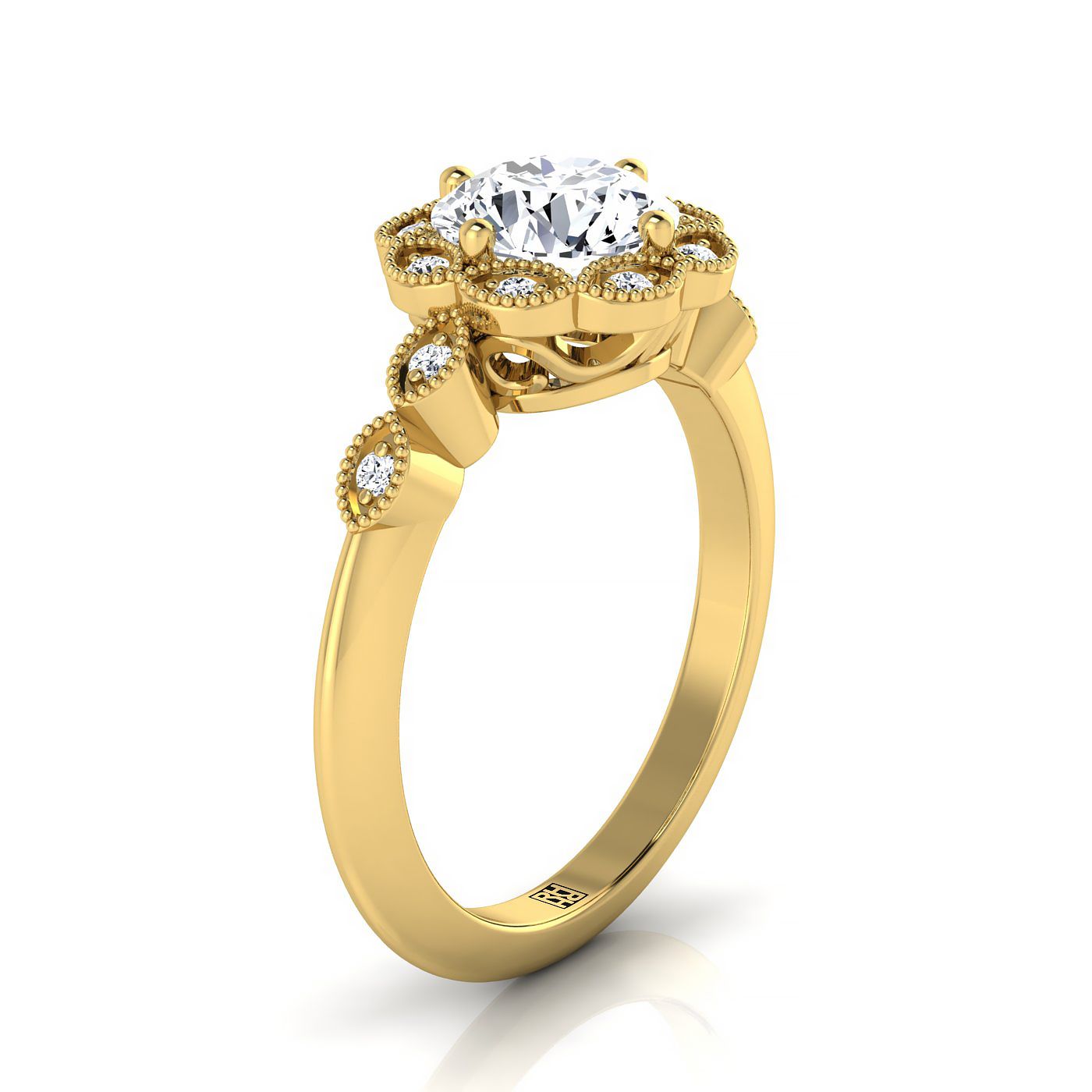 RockHer atelier photo of The Shania round engagement ring setting in 18K Yellow Gold