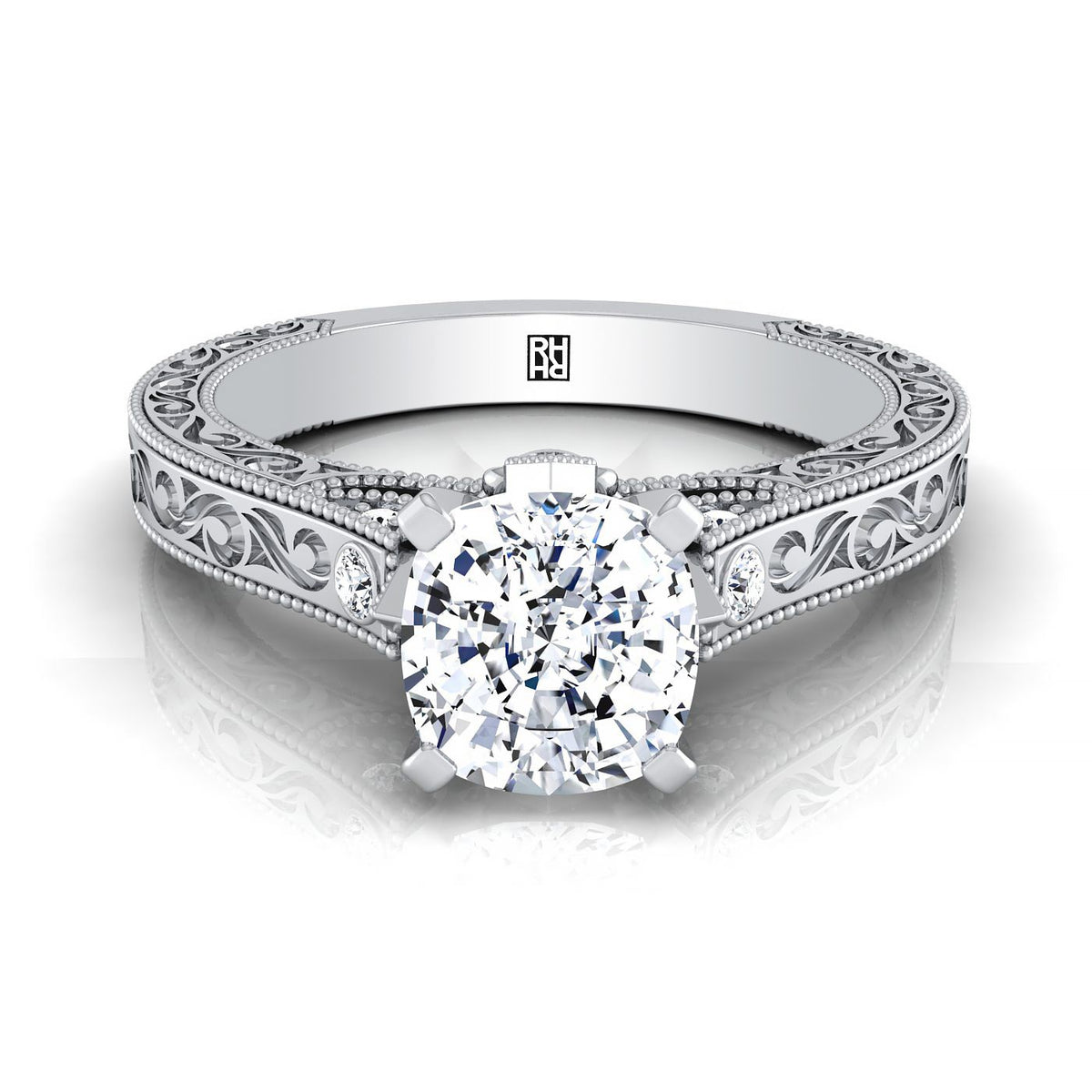 The Stella cushion engagement ring setting in 18K White Gold | RockHer