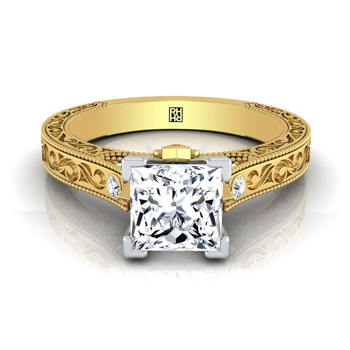 The Stella princess engagement ring setting in 18K Yellow Gold | RockHer