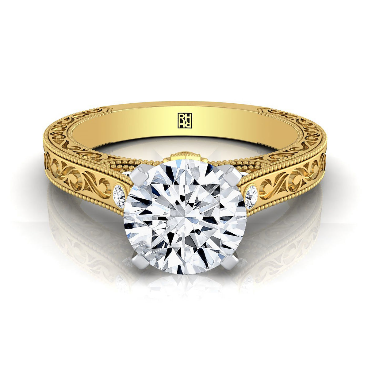 The Stella round engagement ring setting in 18K Yellow Gold | RockHer