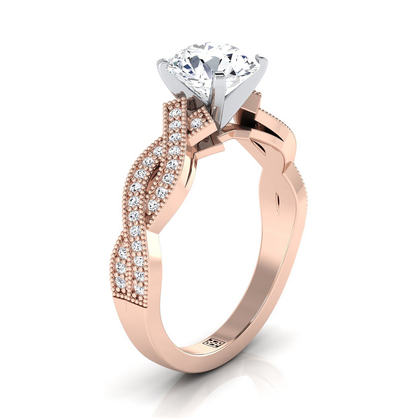 Select Vintage Solitaire styling on The Molly round engagement ring setting | RockHer