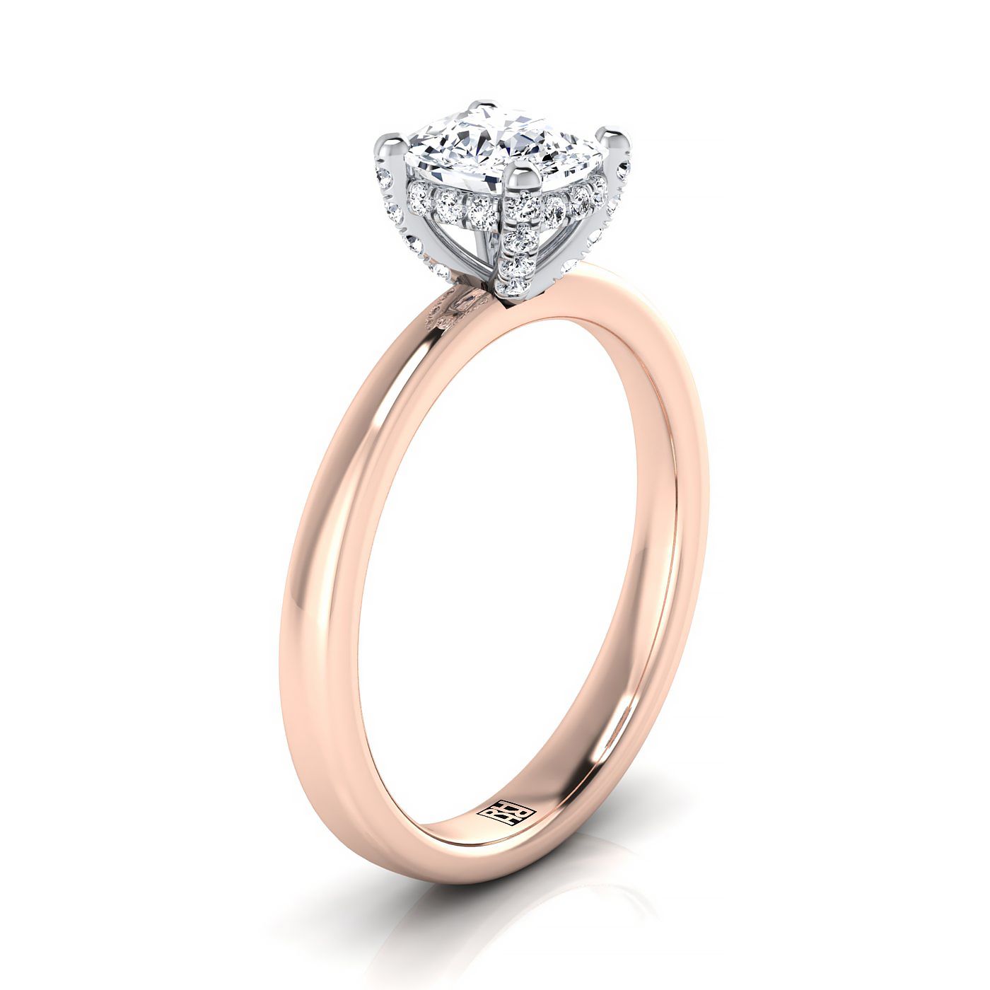RockHer atelier photo of The Annabelle cushion engagement ring setting in 14K Rose Gold