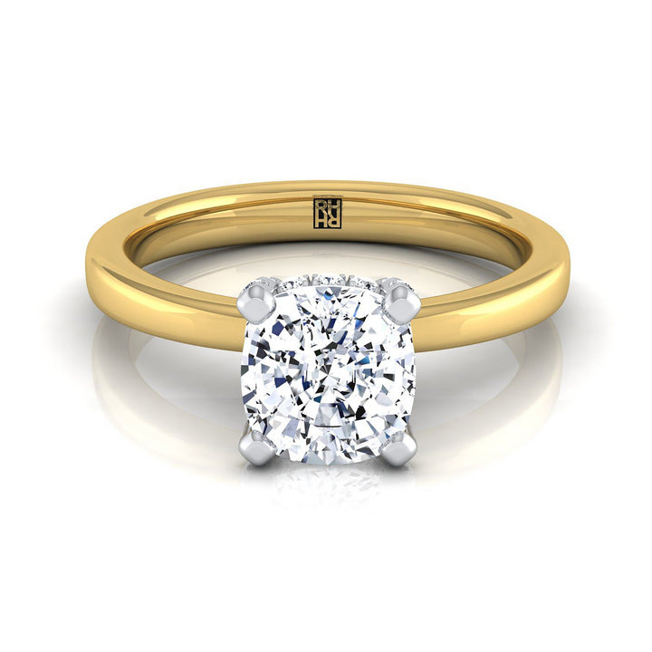 Hidden Pavé Basket Crown Solitaire Cushion, in 18K Yellow Gold – view 8 | RockHer