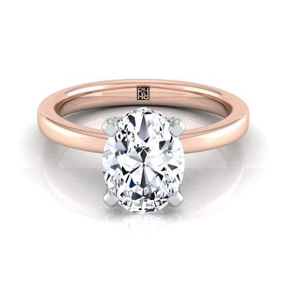 Hidden Pavé Basket Crown Solitaire Oval, in 14K Rose Gold, prong setting | RockHer