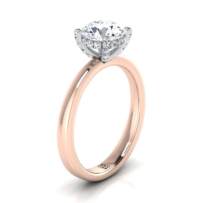 Round Brilliant, Hidden Pavé Basket Crown Solitaire, in 14K Rose Gold, prong setting – side profile | RockHer