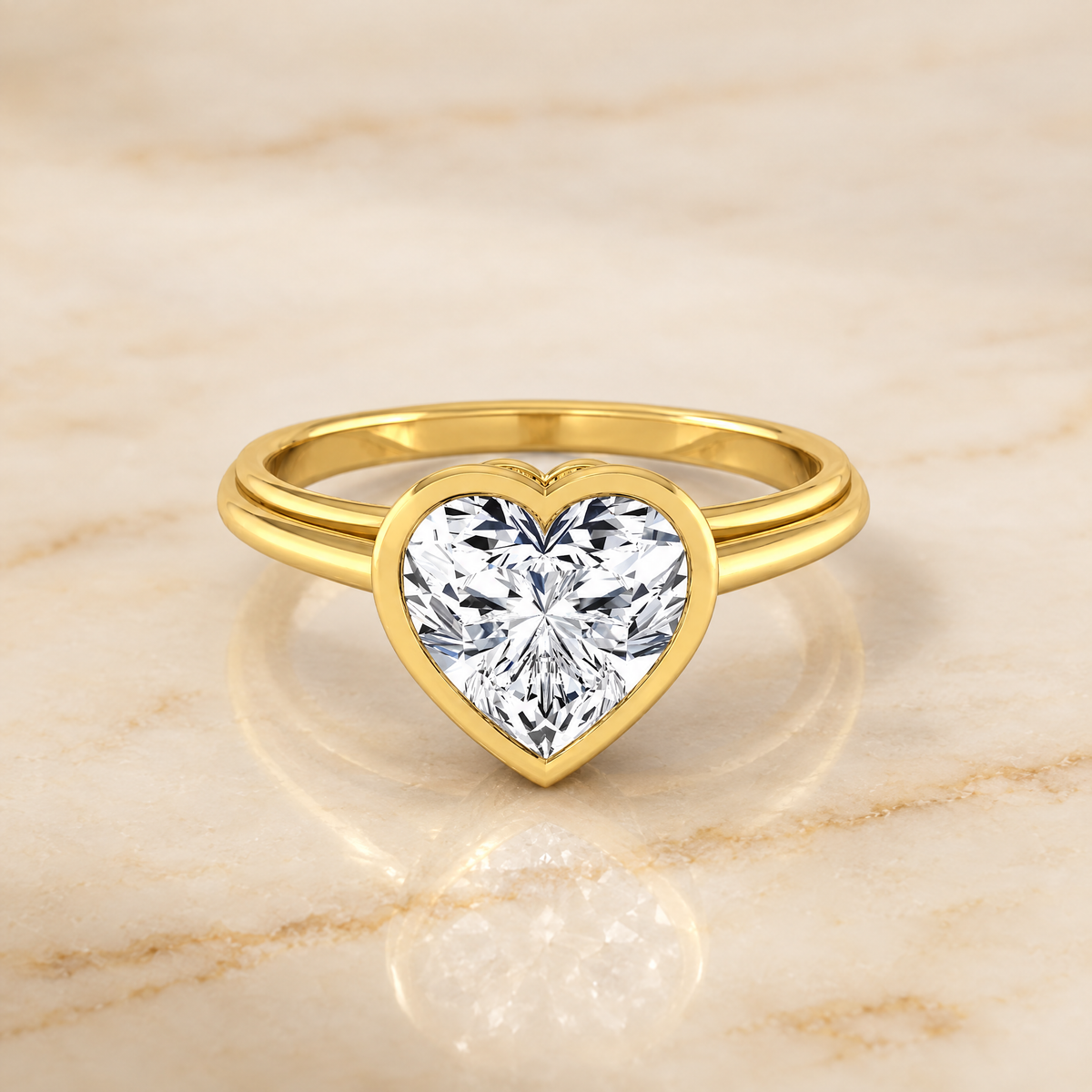 The Hayley Bezel Cathedral Solitaire Heart Engagement Ring Setting in 18K Yellow Gold