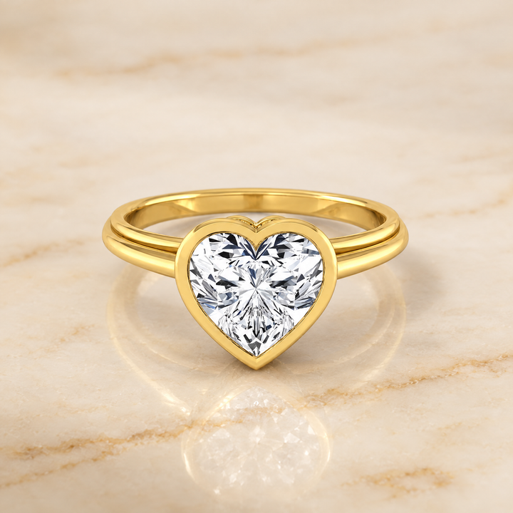 The Hayley Bezel Cathedral Solitaire Heart Engagement Ring Setting in 18K Yellow Gold