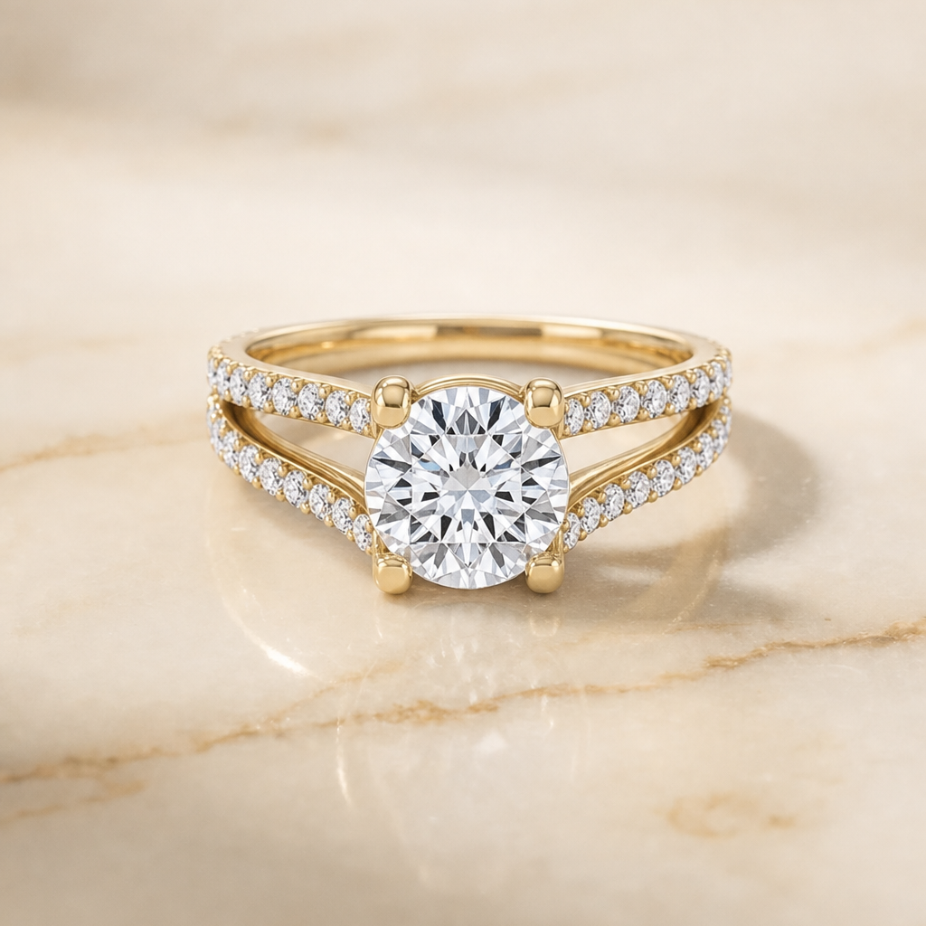 The Presley round engagement ring setting in 18K Yellow Gold | RockHer