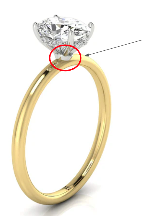 Custom Eartha Two-Tone Engagement Ring — Platinum Head, 14k Yellow Gold Shank, Size 6 (w/ 3.06ct E VS1 Oval)