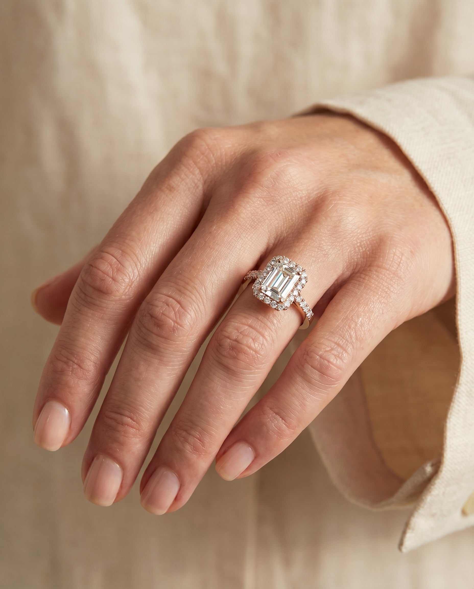 The Crimson engagement ring setting in 14K Rose Gold, select east west horizontal halo cut design | RockHer