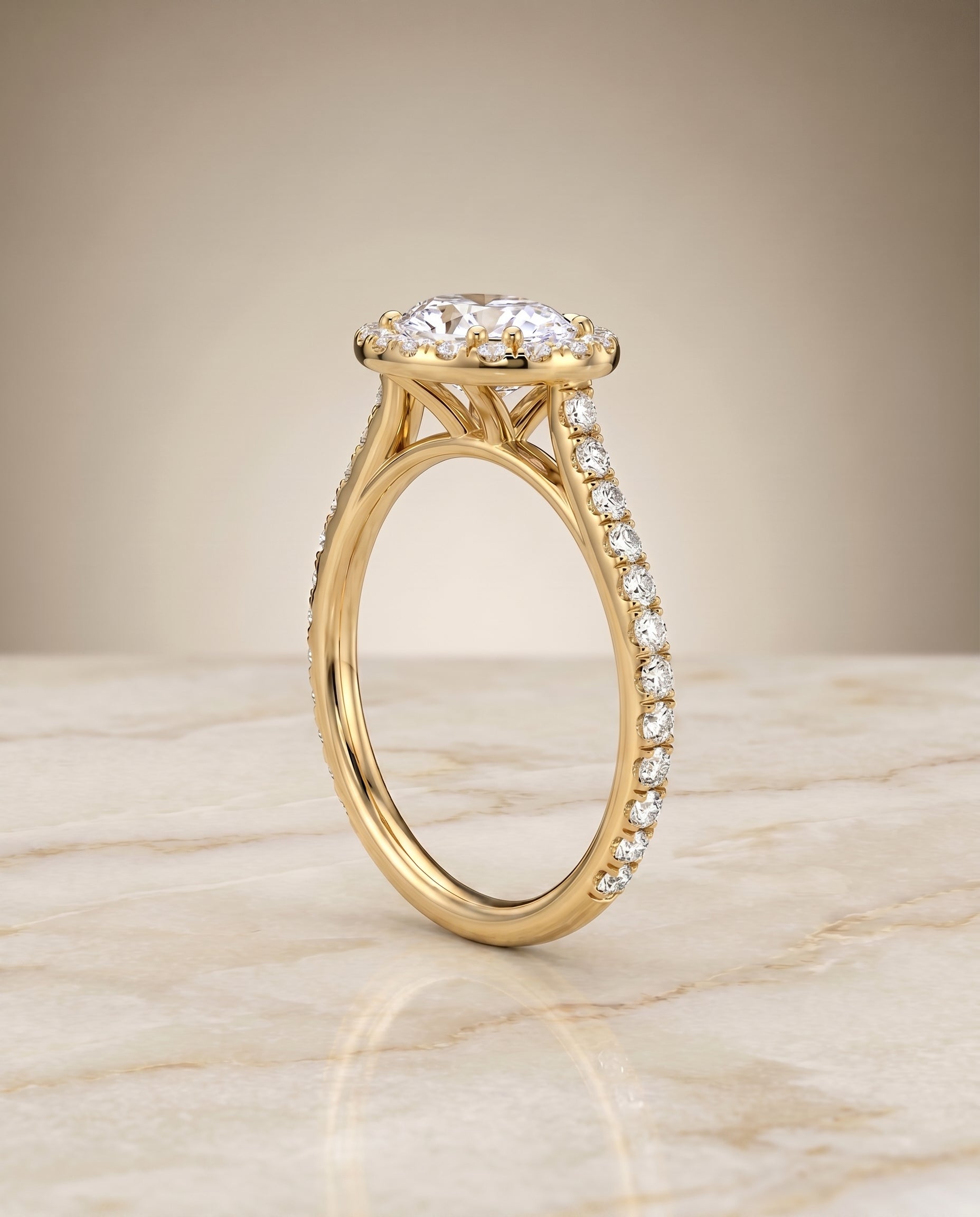 Christina Select East West Horizontal Halo Oval Lab Diamond Engagement Ring in 18K Yellow Gold, alternate angle | RockHer