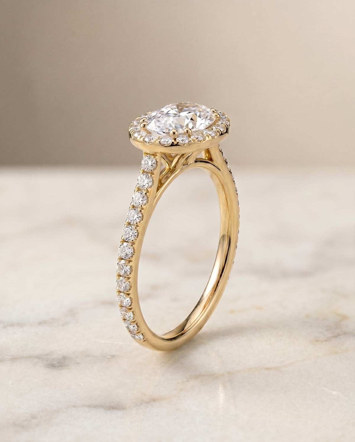 Christina Select East West Horizontal Halo Oval Lab Diamond Engagement Ring in 18K Yellow Gold, front view | RockHer