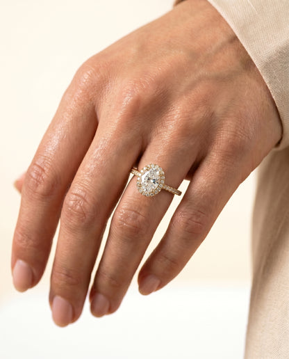 The Christina East West Horizontal Halo Oval Engagement Ring Setting in 18K Yellow Gold