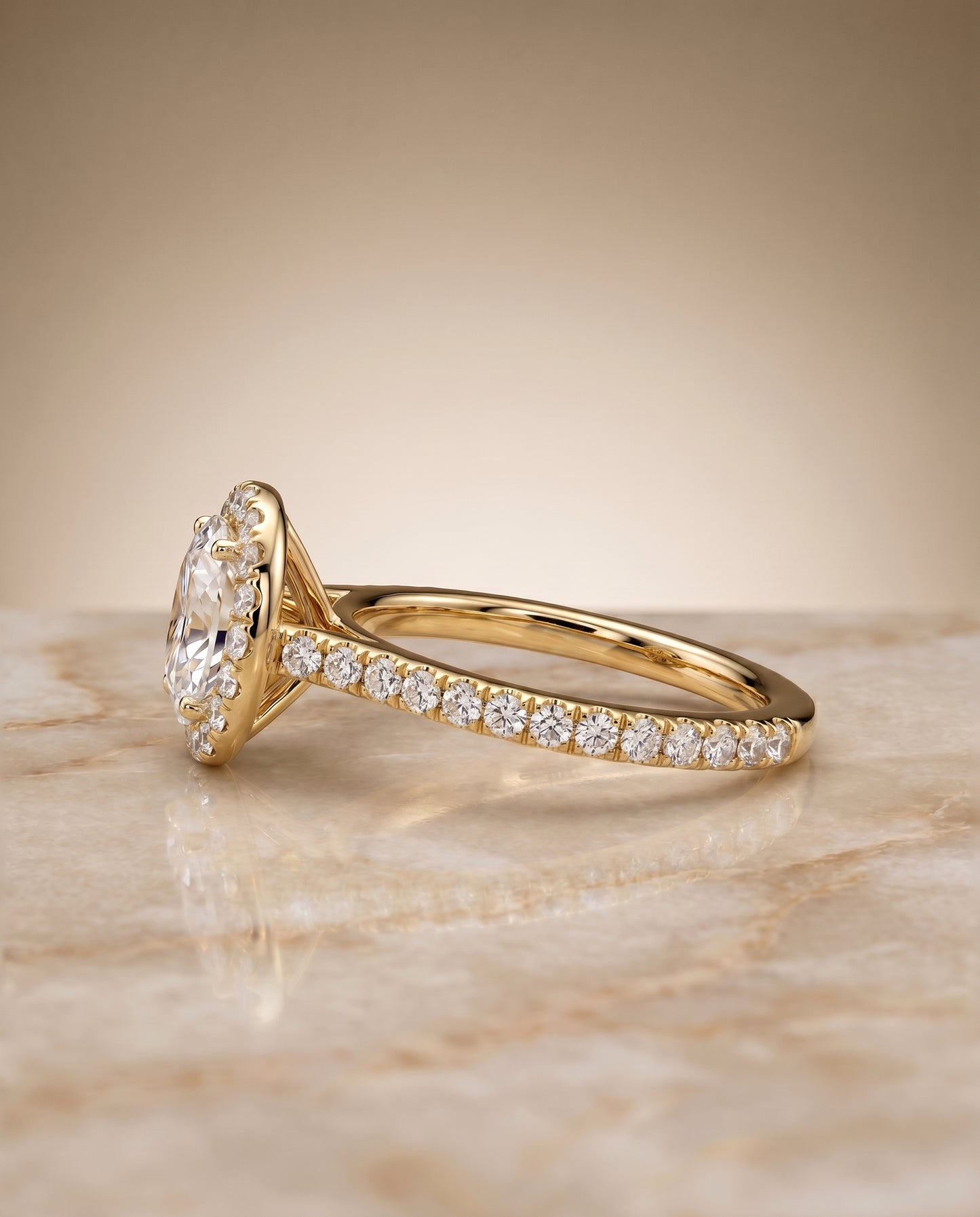 The Christina East West Pavé Halo Engagement Ring Setting for Oval Diamonds in 18K Yellow Gold