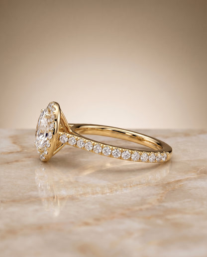 The Christina East West Horizontal Halo Oval Engagement Ring Setting in 18K Yellow Gold