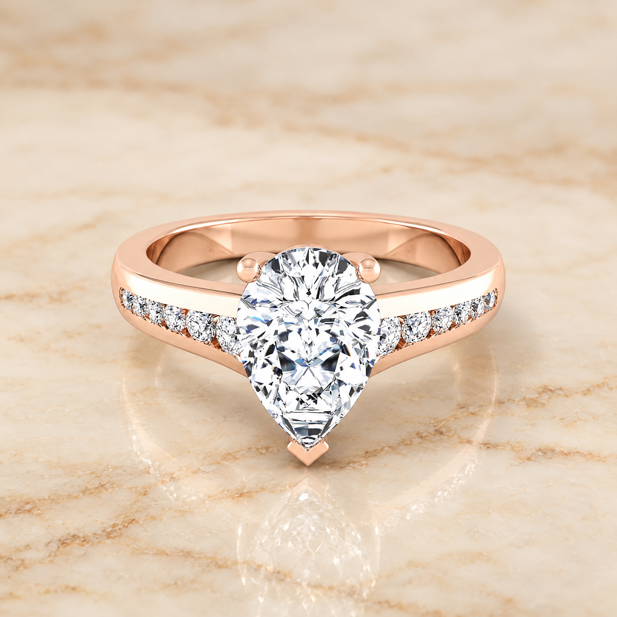 The Stevie Contemporary Channel Pear Engagement Ring Setting in 14K Rose Gold