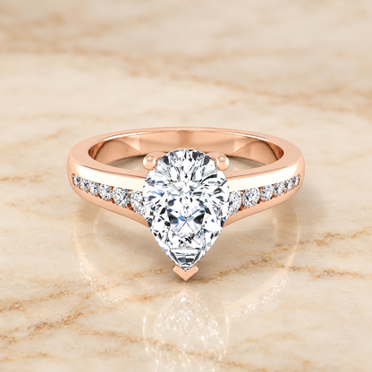 The Stevie Contemporary Channel Pear Engagement Ring Setting in 14K Rose Gold
