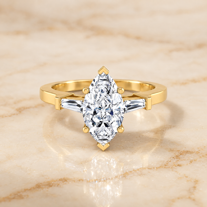 Marquise engagement ring setting in 18K Yellow Gold, June Three Stone Marquise | RockHer