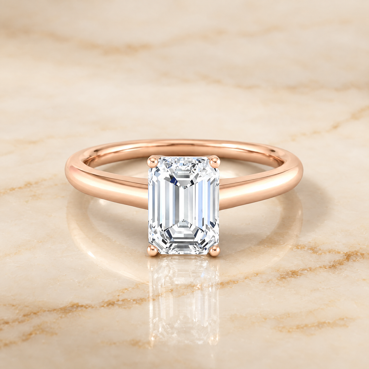 The Viola Contemporary Comfort Fit Flat Shank Solitaire Emerald Cut Engagement Ring Setting in 14K Rose Gold