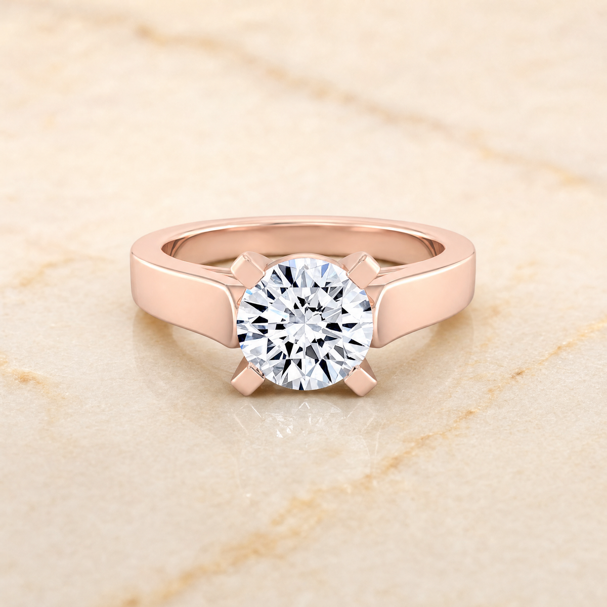 The Charlotte Cathedral Squared Edge Solitaire Round Engagement Ring Setting in 14K Rose Gold