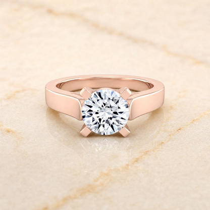 The Charlotte Cathedral Squared Edge Solitaire Round Engagement Ring Setting in 14K Rose Gold