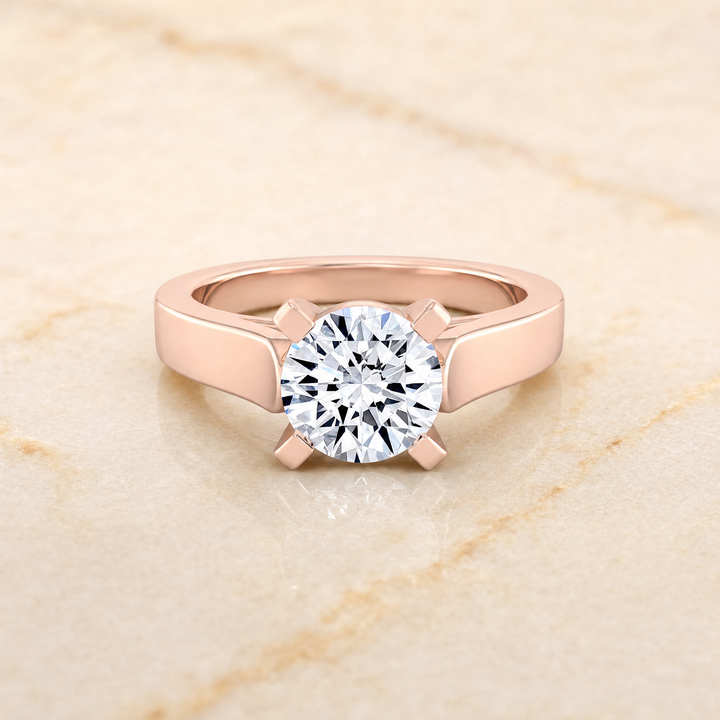 The Charlotte Cathedral Squared Edge Solitaire Round Engagement Ring Setting in 14K Rose Gold