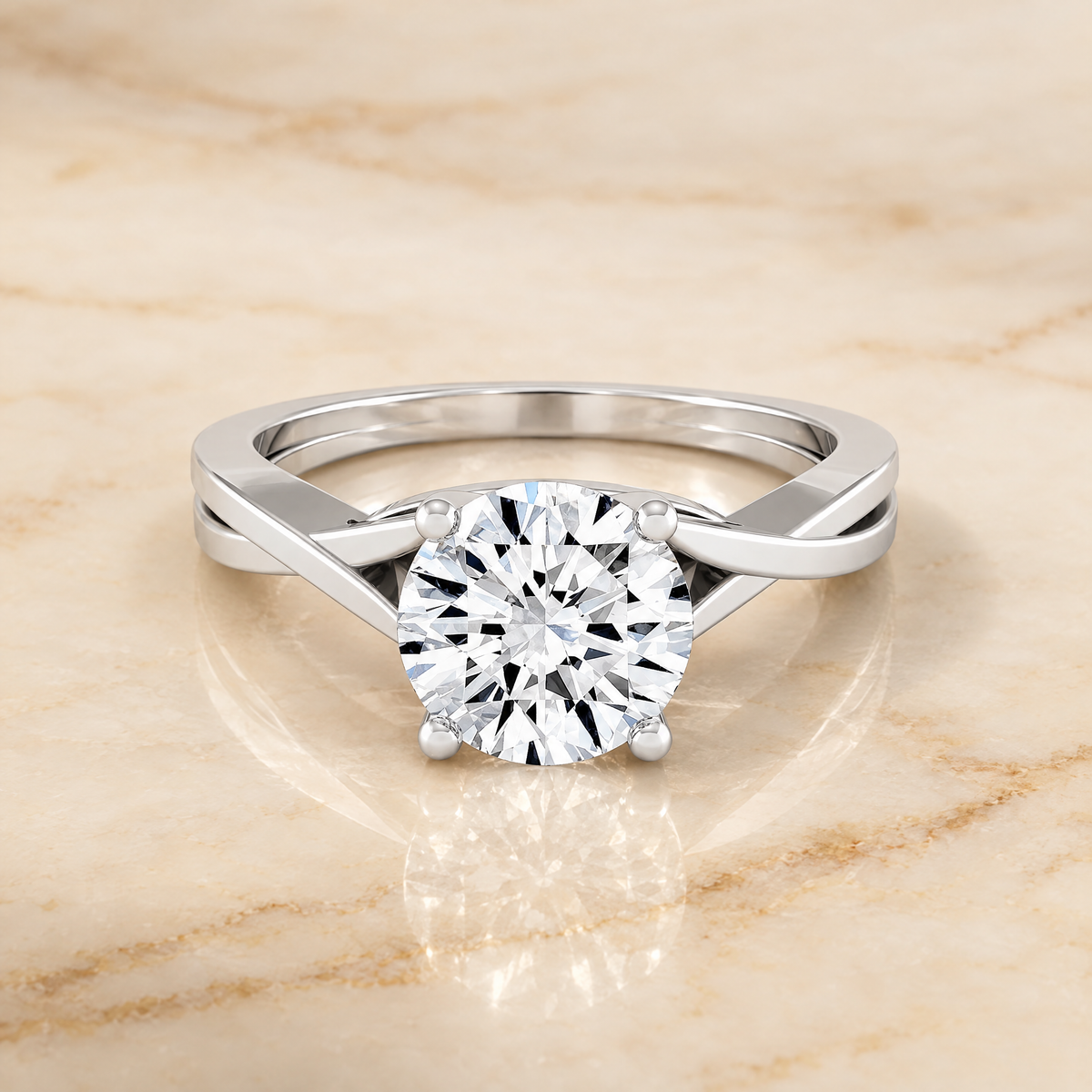 The Priscilla Delicate Twist Cathedral Solitaire Round Engagement Ring Setting in 18K White Gold