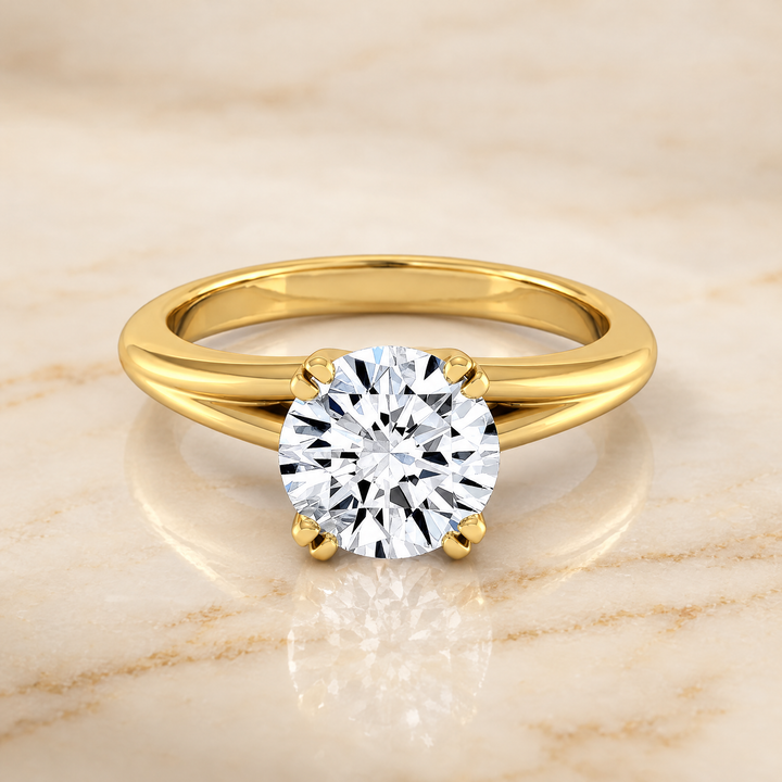 The Spring East West Eight Claw Comfort Fit Solitaire Round Engagement Ring Setting in 18K Yellow Gold