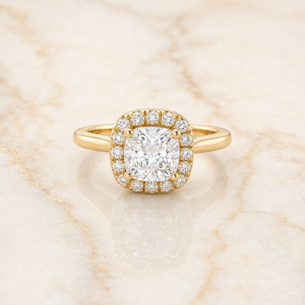 The Kate Classic French Pavé Halo Cushion Cut Engagement Ring Setting in 18K Yellow Gold