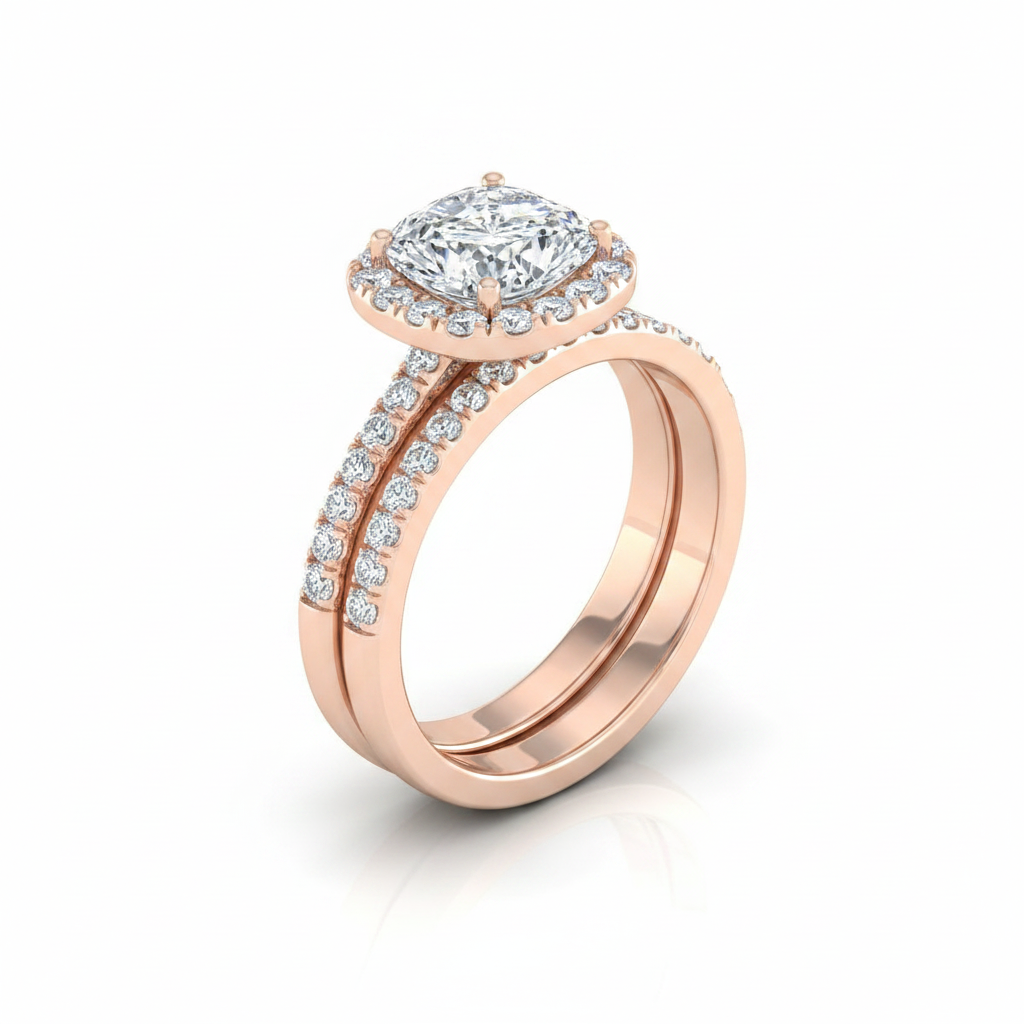 The Eddie Matching Wedding Band, Cushion in 14K Rose Gold