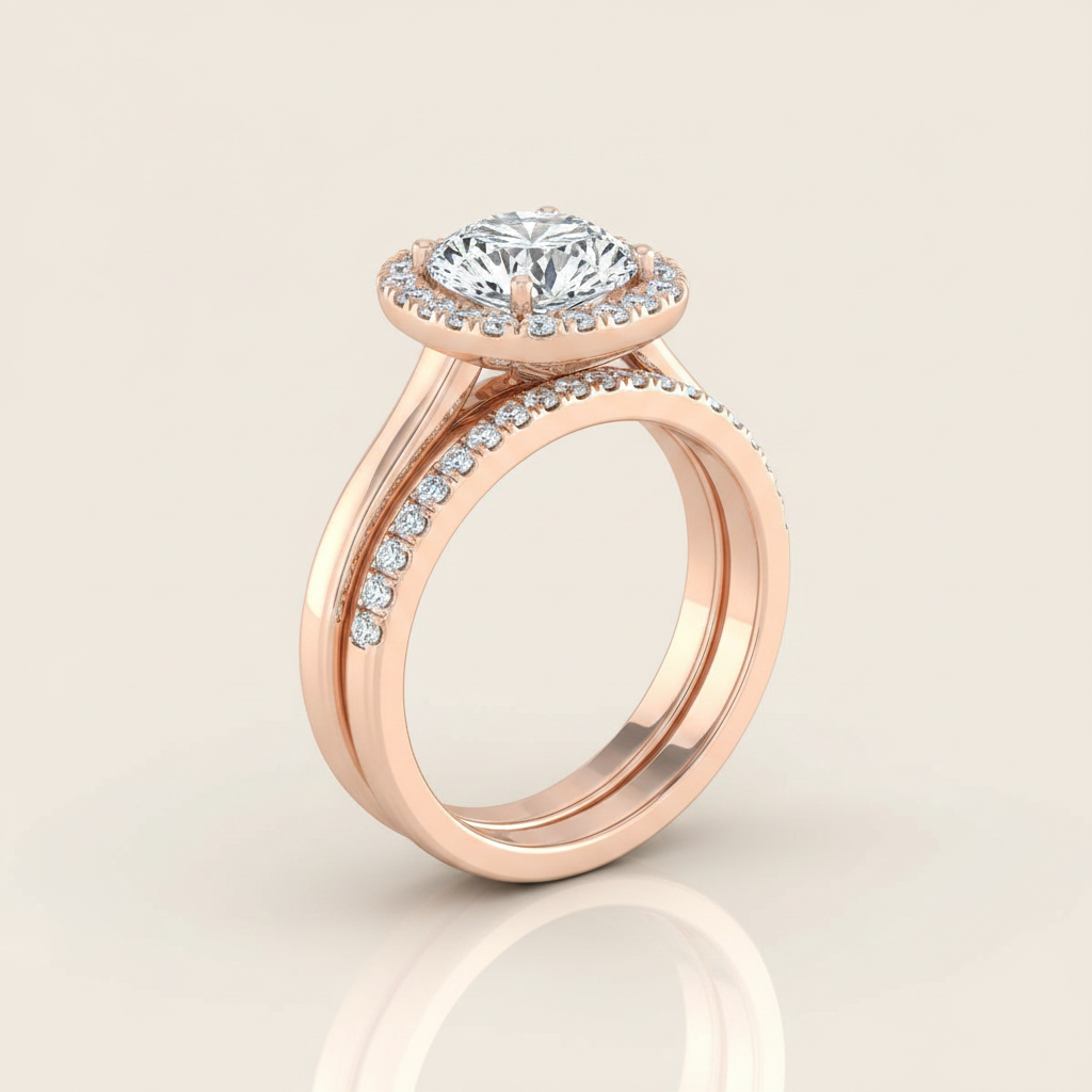 The Eddie Matching Wedding Band, Round in 14K Rose Gold