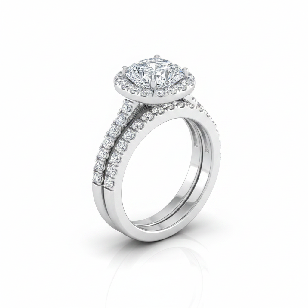 The Eddie Matching Wedding Band, Cushion in 18K White Gold