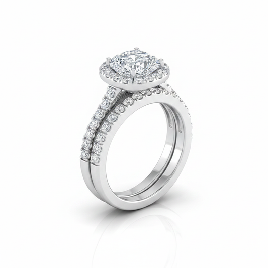 The Eddie Matching Wedding Band, Cushion in 18K White Gold